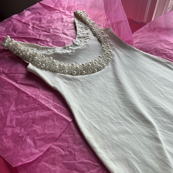 EUC VTG 80s pearl necklace handsewn bodycon ivory dress xs scoop back wedding - Picture 8 of 16